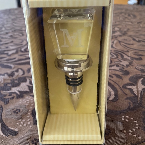 cypress home Kitchen Square Glass Wine Stopper Letter M Etched Inside New Cypress Home